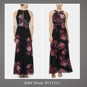 SLNY Black Floral Embellished Maxi Dress